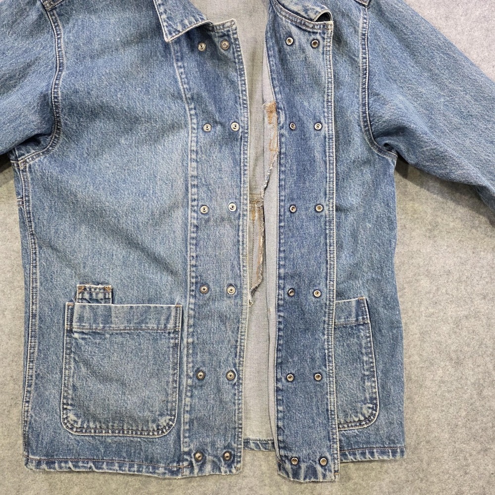 VTG Driver Jacket Mens Medium Blue Denim Chore Workwear Utility Snap Made USA - Picture 13 of 16